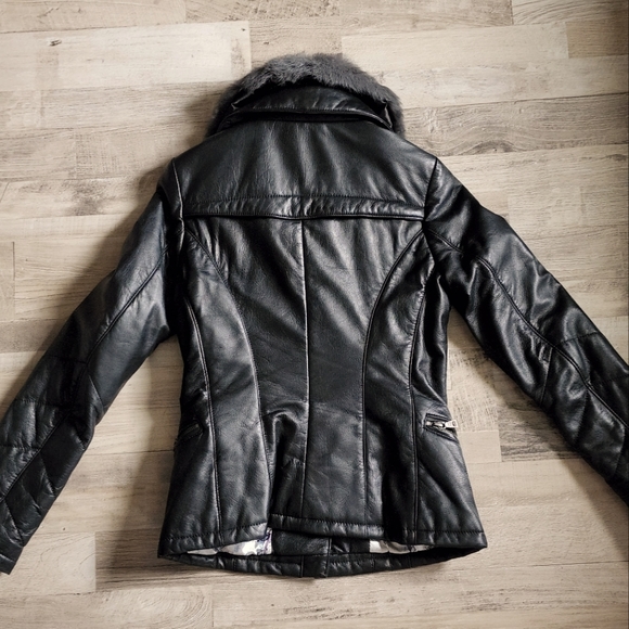 Danier Leather Jacket XXS Black with Rabbit Fur collar - Picture 2 of 4